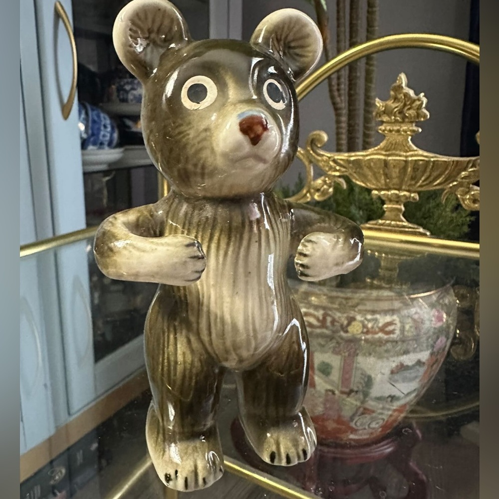 VINTAGE BEAR FIGURE CERAMIC TOOTHBRUSH HOLDER JAPAN